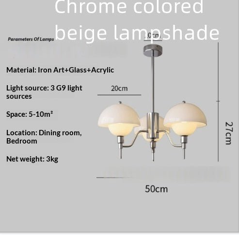 Suspension champignon crème blanche pour salon — lustre mid-century, 3 têtes 220V. - IVOIRART.COM