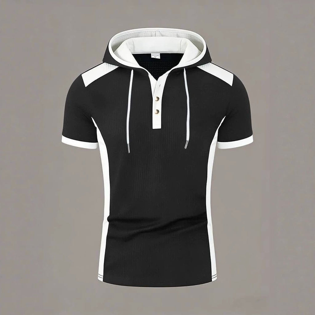Sweat à Capuche Homme à Manches Courtes Style Sportif et Décontracté Noir Bleu Blanc - IVOIRART.COM