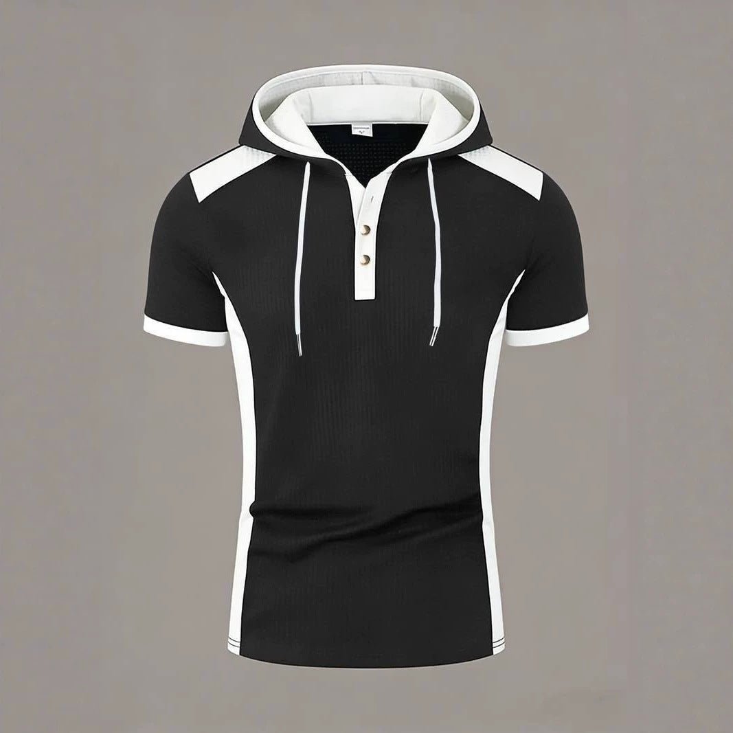 Sweat à Capuche Homme à Manches Courtes Style Sportif et Décontracté Noir Bleu Blanc - IVOIRART.COM
