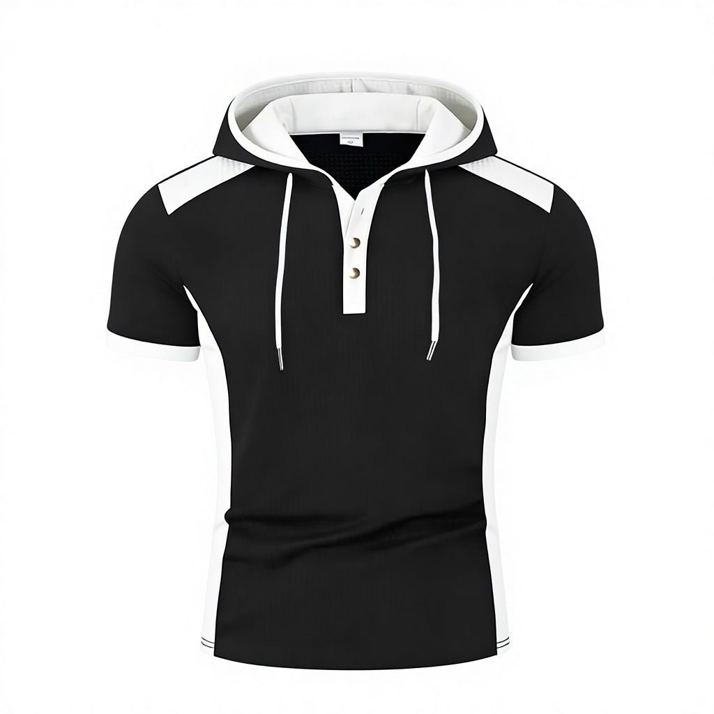 Sweat à Capuche Homme à Manches Courtes Style Sportif et Décontracté Noir Bleu Blanc - IVOIRART.COM