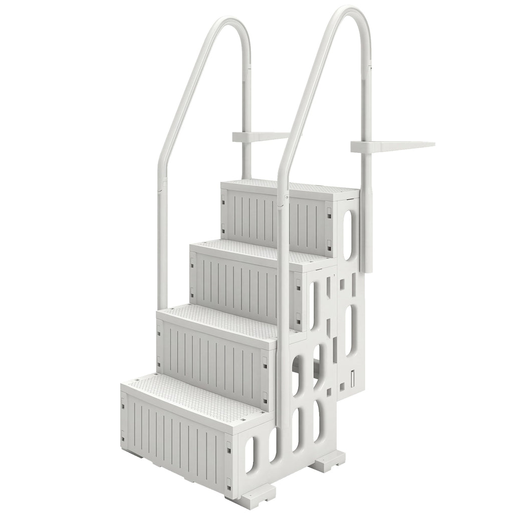 Swimming Pool Ladder Adjustable Height For Above Ground Pool Steps With Dual Handrails White - IVOIRART.COM