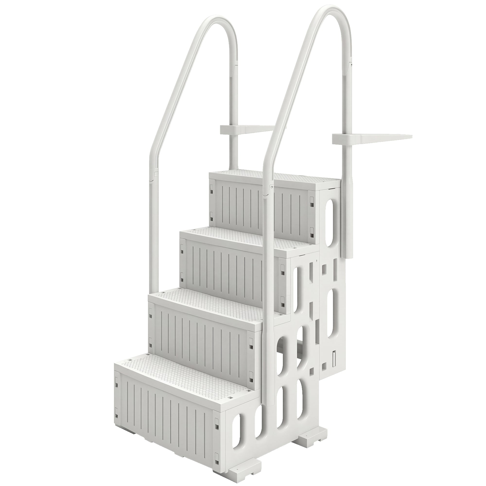Swimming Pool Ladder Adjustable Height For Above Ground Pool Steps With Dual Handrails White - IVOIRART.COM
