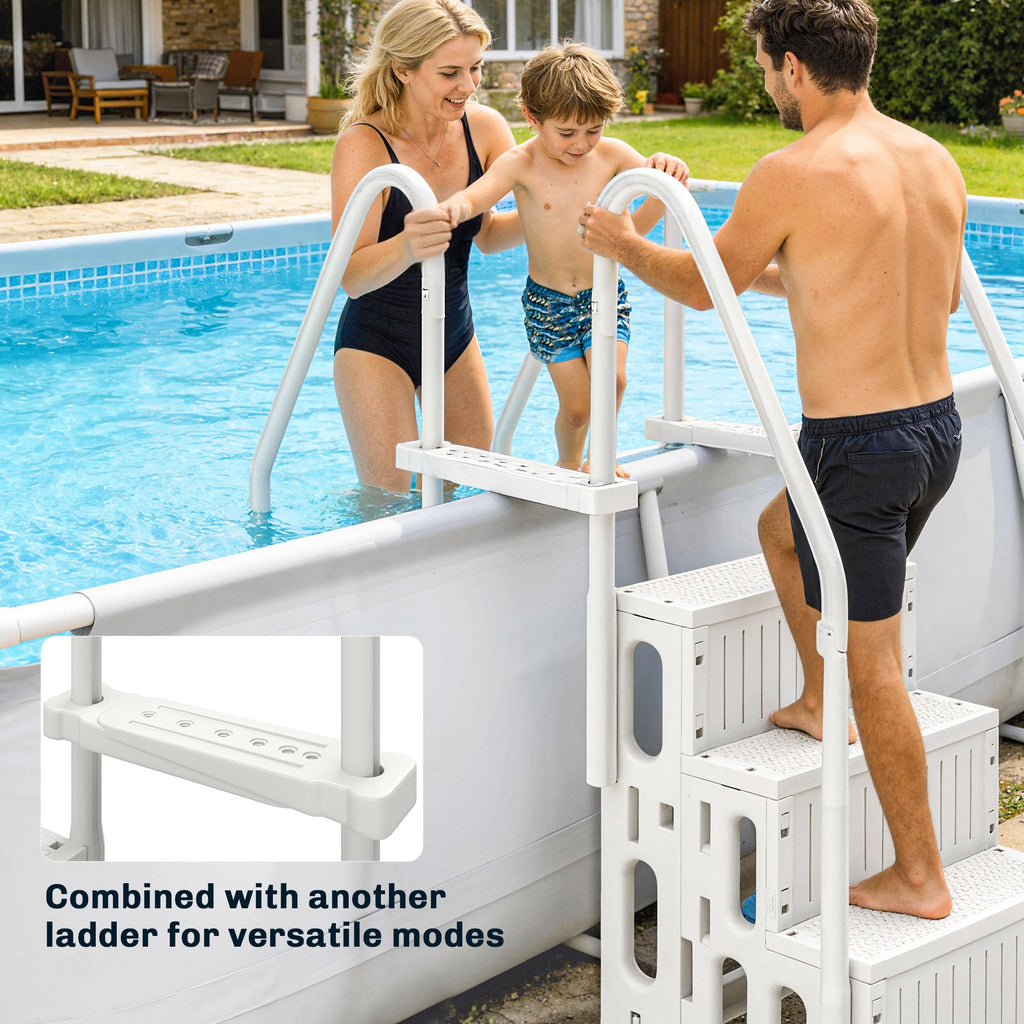 Swimming Pool Ladder Adjustable Height For Above Ground Pool Steps With Dual Handrails White - IVOIRART.COM