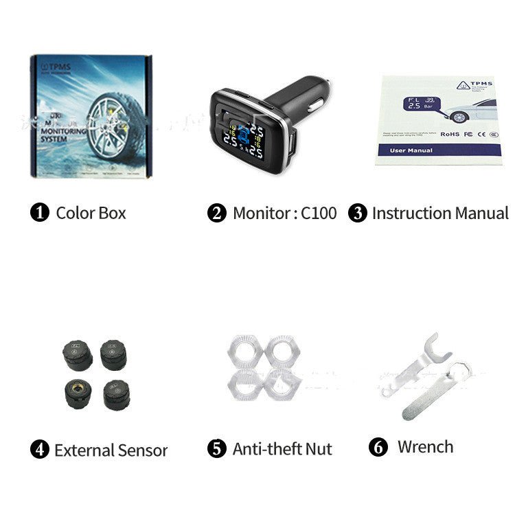 Système de Surveillance de la Pression des Pneus avec Port USB Allume-Cigare et Alarme Sécurité Auto - IVOIRART.COM