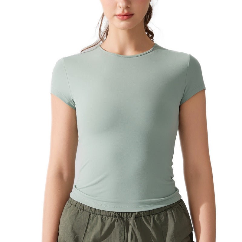 T-shirt de yoga décontracté à manches courtes, col rond, respirant et séchage rapide - IVOIRART.COM