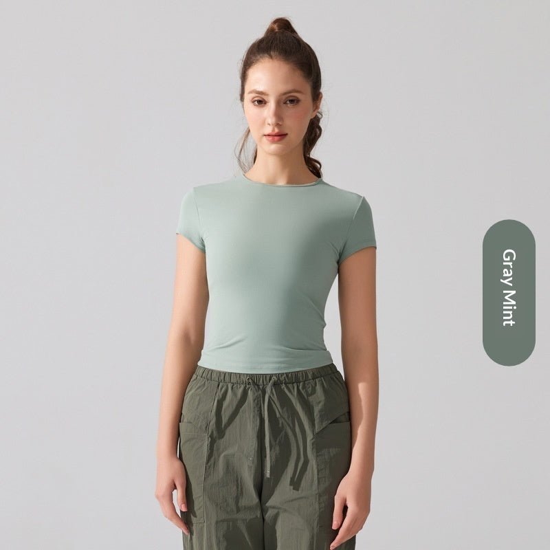 T-shirt de yoga décontracté à manches courtes, col rond, respirant et séchage rapide - IVOIRART.COM