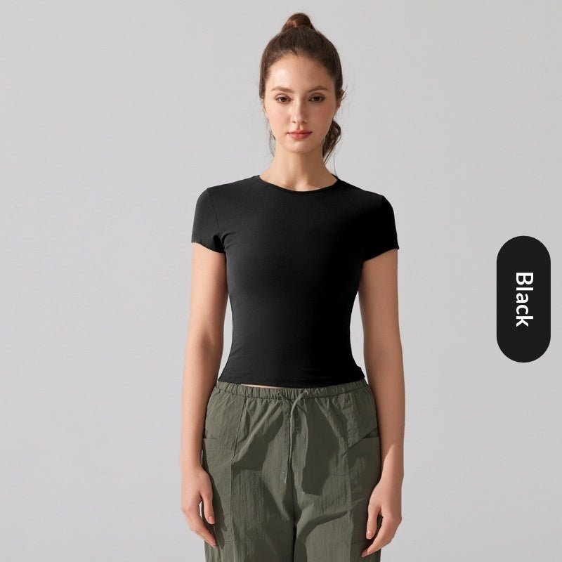 T-shirt de yoga décontracté à manches courtes, col rond, respirant et séchage rapide - IVOIRART.COM