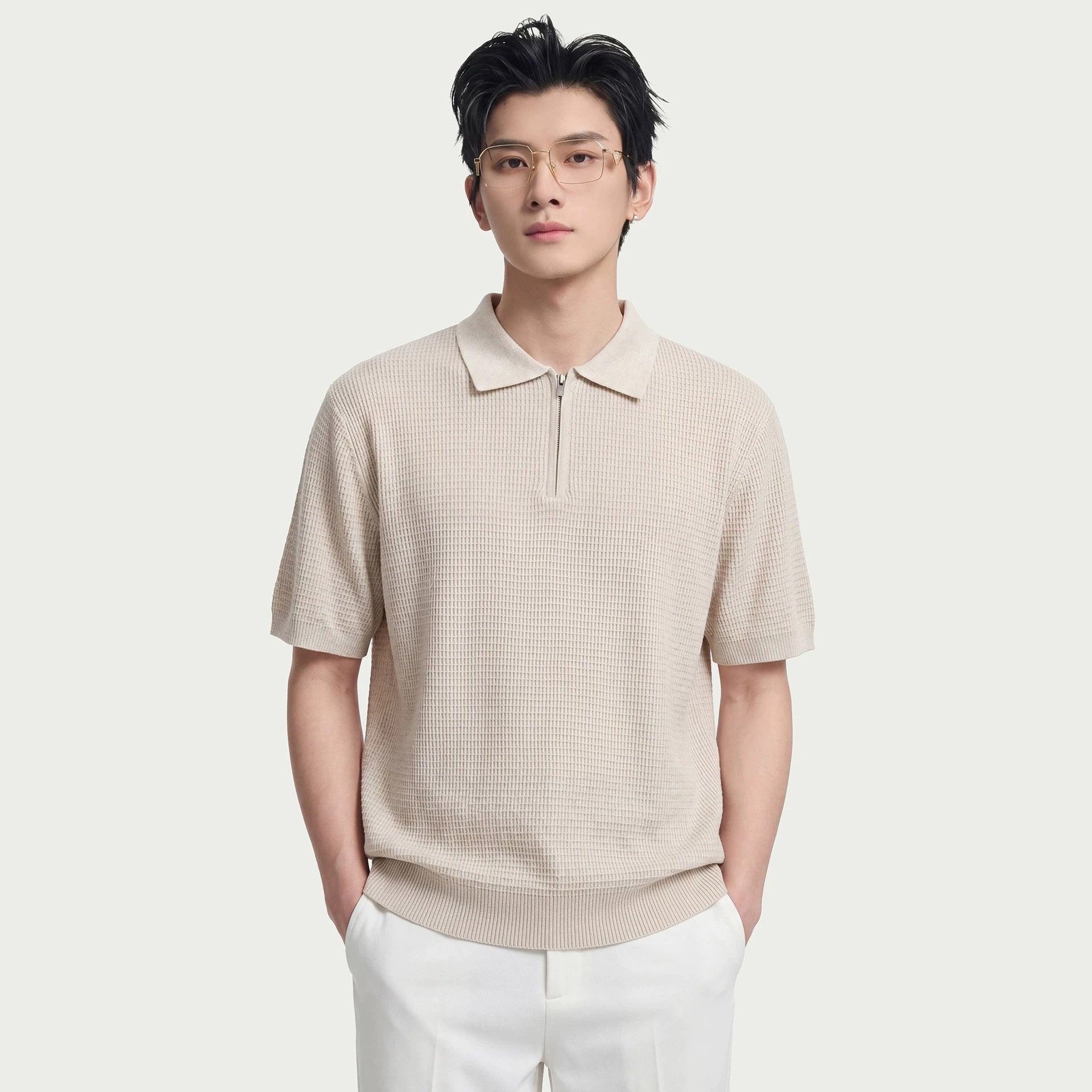 T-shirt d'été à manches courtes maille gaufrée, style décontracté et professionnel - IVOIRART.COM