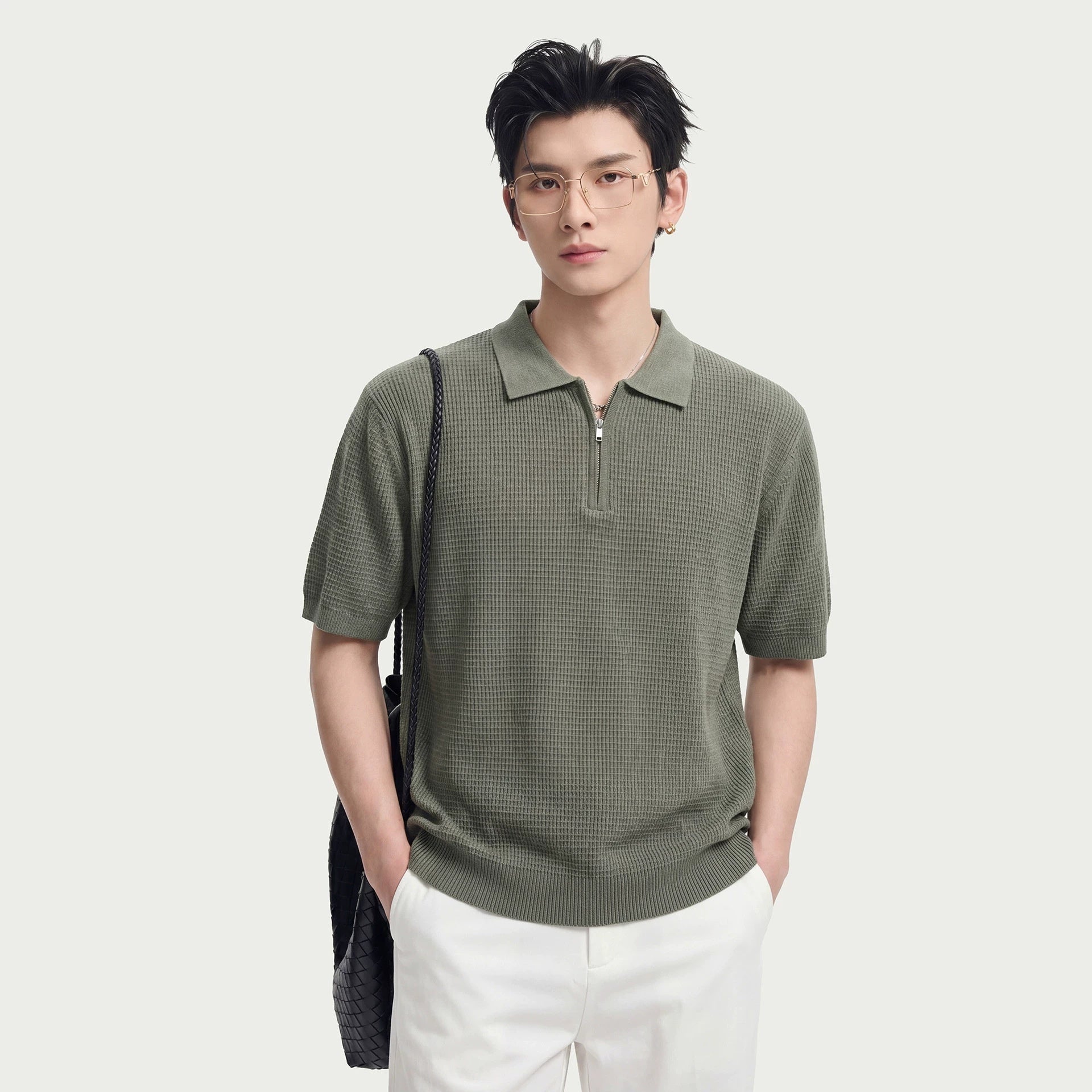 T-shirt d'été à manches courtes maille gaufrée, style décontracté et professionnel - IVOIRART.COM