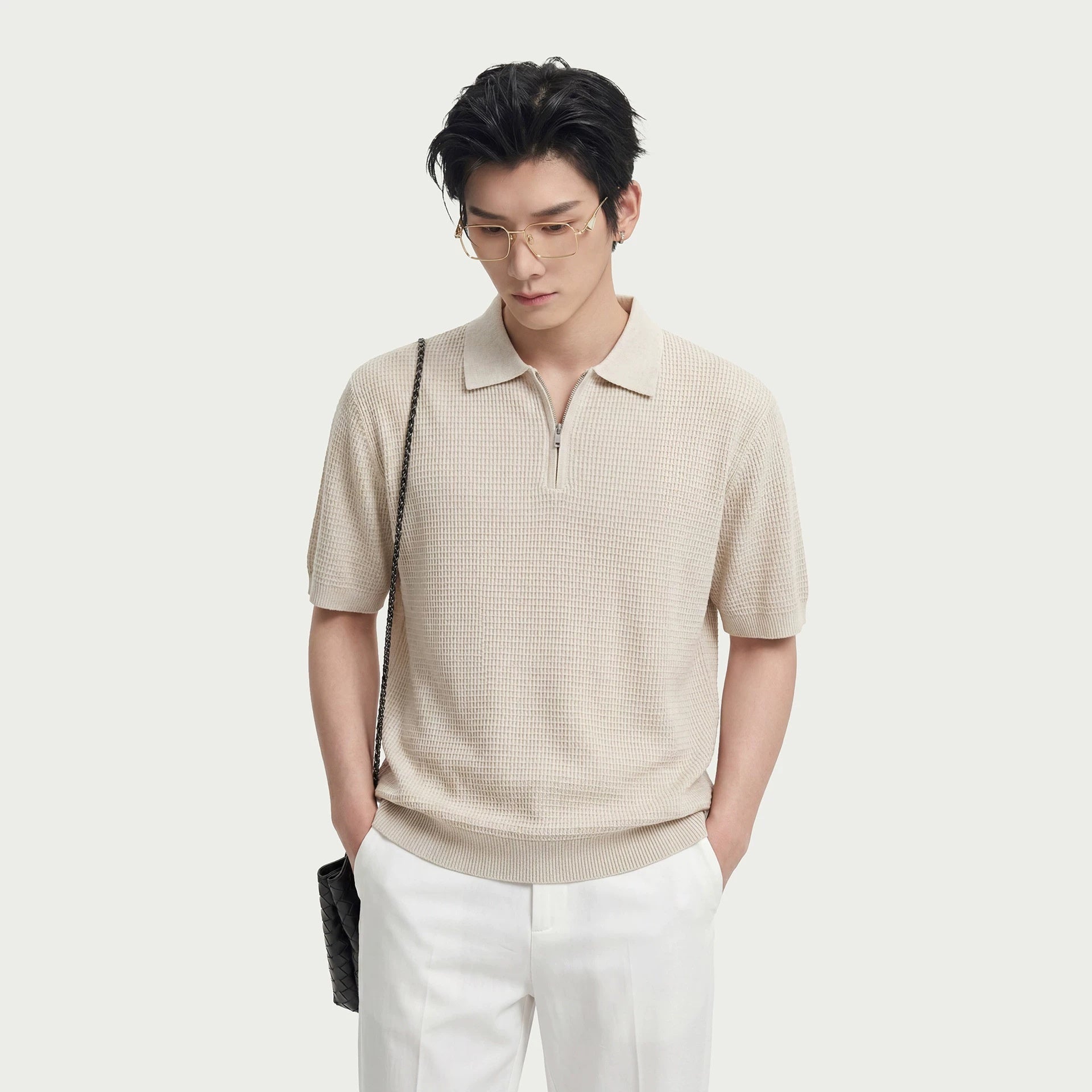 T-shirt d'été à manches courtes maille gaufrée, style décontracté et professionnel - IVOIRART.COM