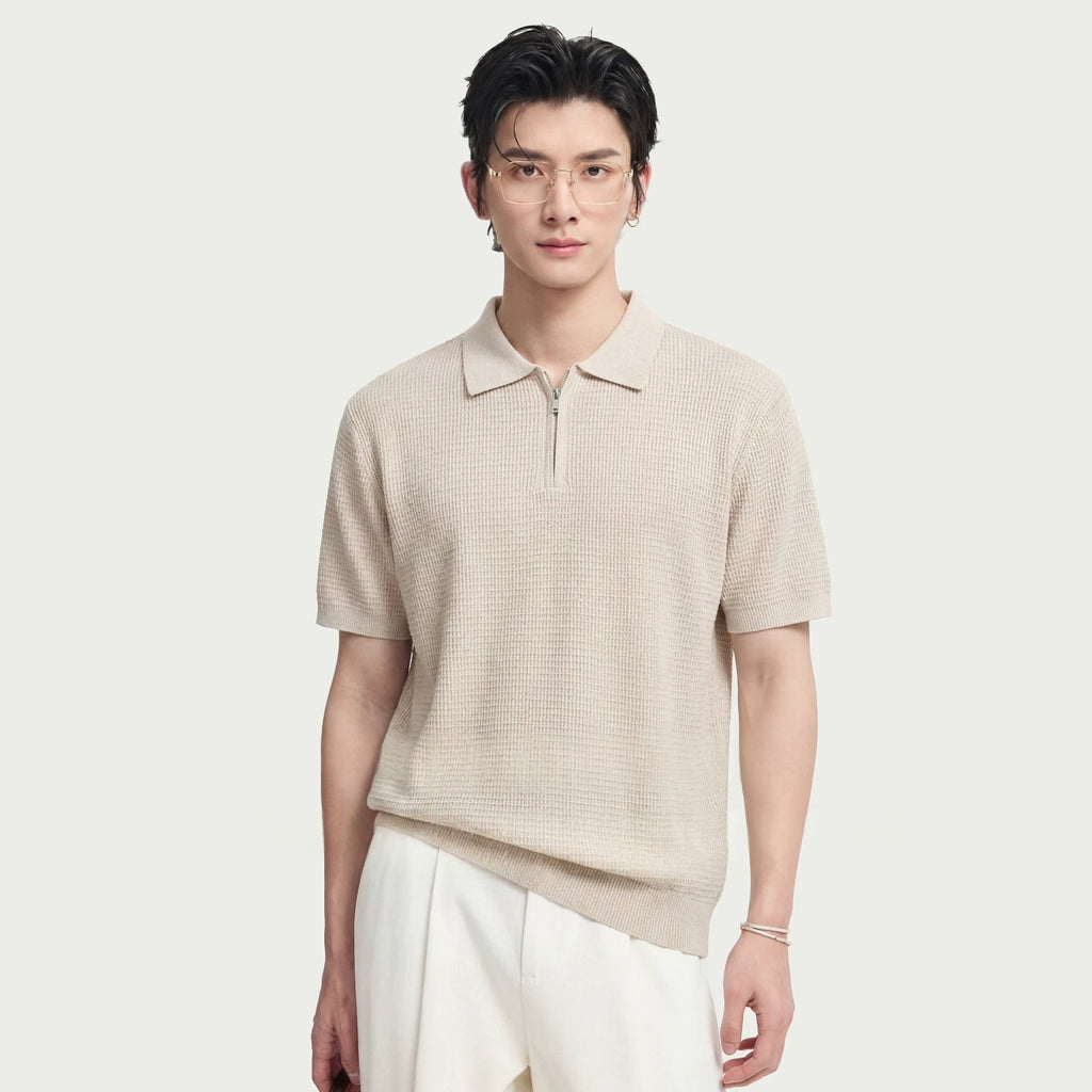 T-shirt d'été à manches courtes maille gaufrée, style décontracté et professionnel - IVOIRART.COM