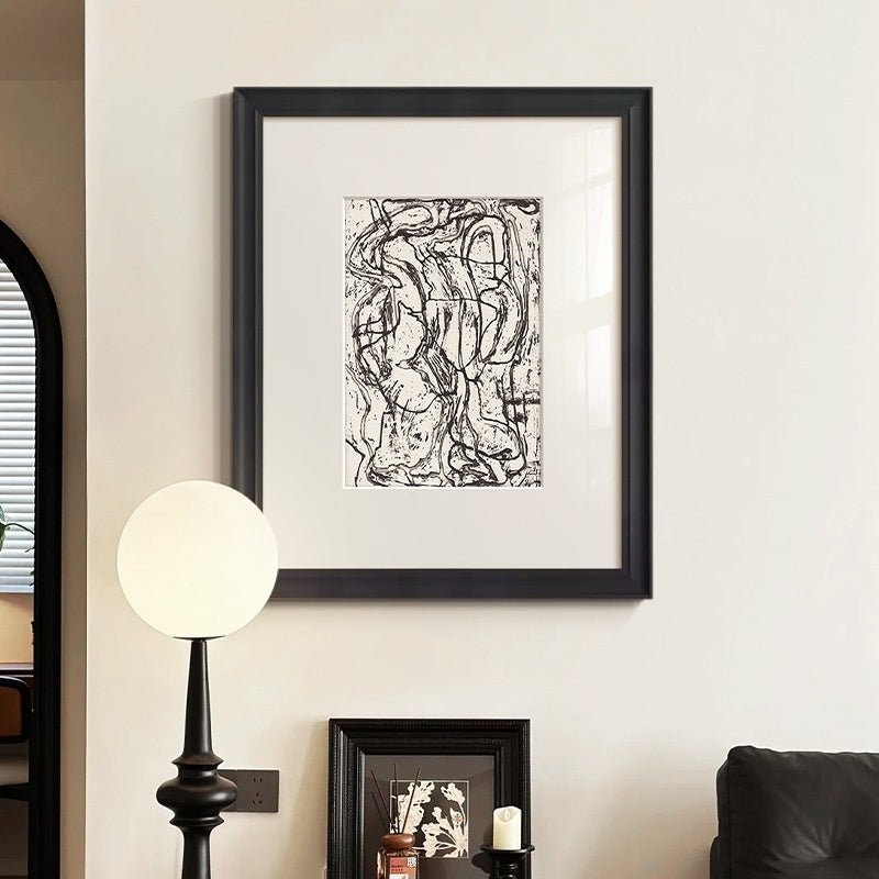Tableau abstrait lignes noir et blanc haut de gamme pour suspension décor rétro. - IVOIRART.COM