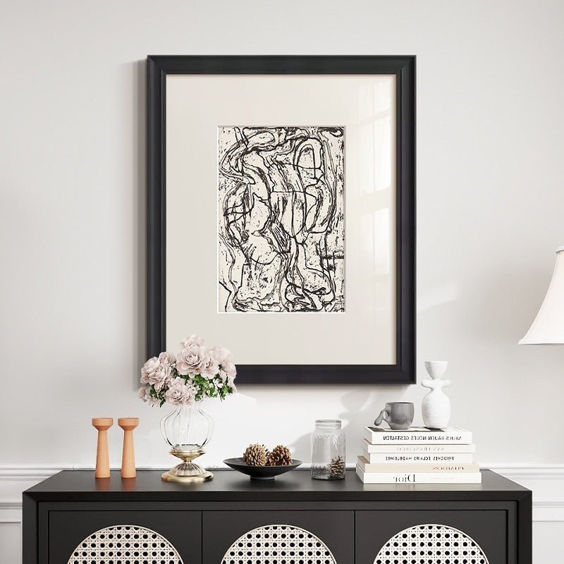 Tableau abstrait lignes noir et blanc haut de gamme pour suspension décor rétro. - IVOIRART.COM