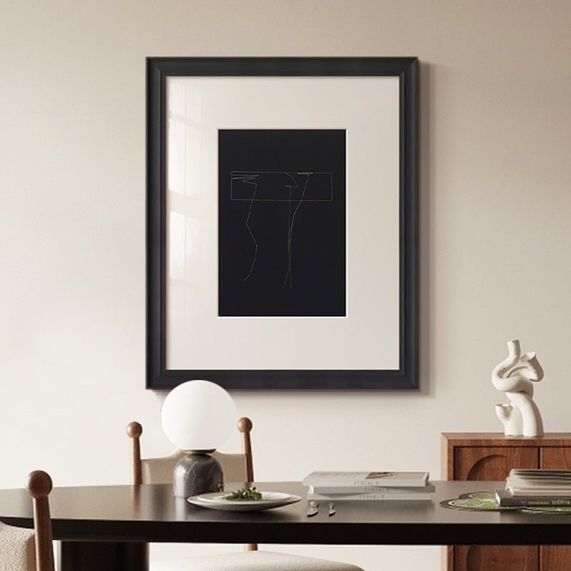 Tableau abstrait lignes noir et blanc haut de gamme pour suspension décor rétro. - IVOIRART.COM