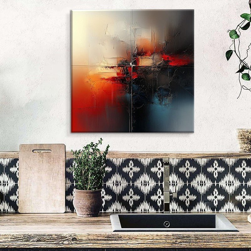 Tableau abstrait rouge peint à la main sur toile- décor mural moderne sans cadre - IVOIRART.COM
