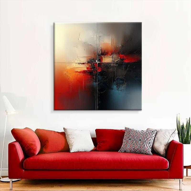 Tableau abstrait rouge peint à la main sur toile- décor mural moderne sans cadre - IVOIRART.COM