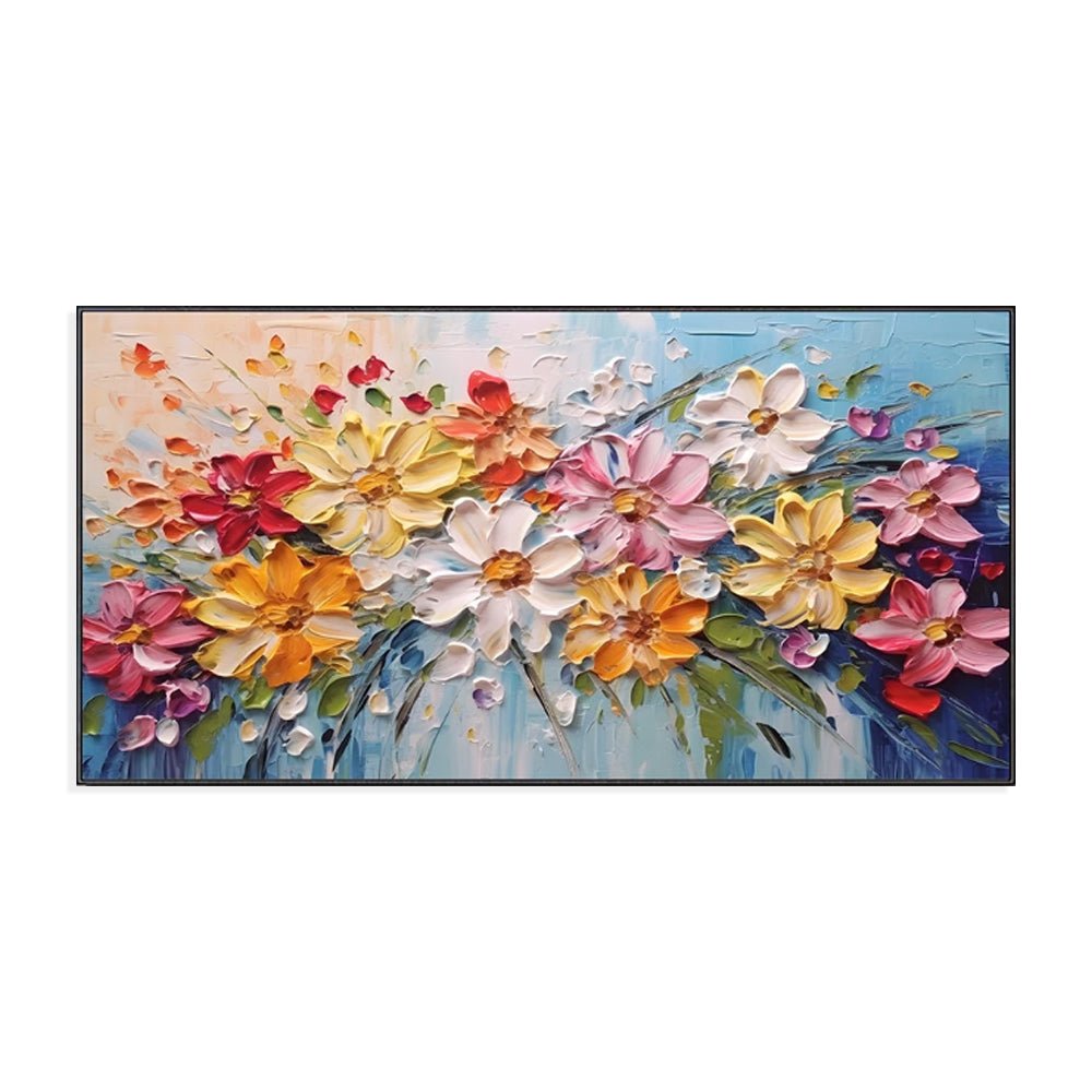 Tableau floral printanier coloré sur toile épaisse peint à la main, huile déco!! - IVOIRART.COM