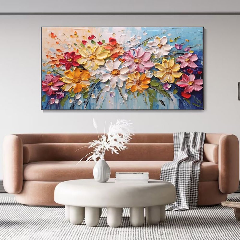 Tableau floral printanier coloré sur toile épaisse peint à la main, huile déco!! - IVOIRART.COM