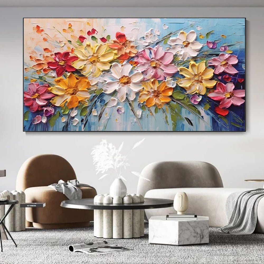 Tableau floral printanier coloré sur toile épaisse peint à la main, huile déco!! - IVOIRART.COM