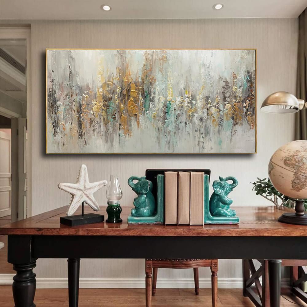 Tableau huile abstrait fait main sur toile luxe léger horizontal pour salon déco - IVOIRART.COM