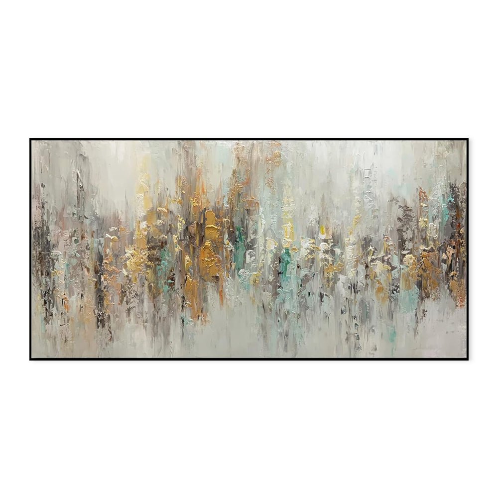 Tableau huile abstrait fait main sur toile luxe léger horizontal pour salon déco - IVOIRART.COM