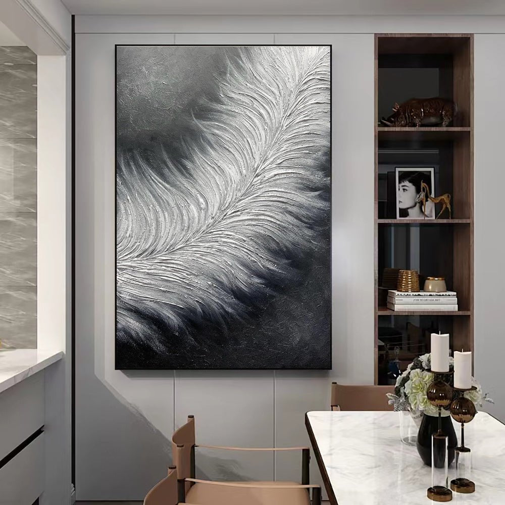 Tableau huile abstrait noir et blanc fait main sur toile moderne grand format XL - IVOIRART.COM