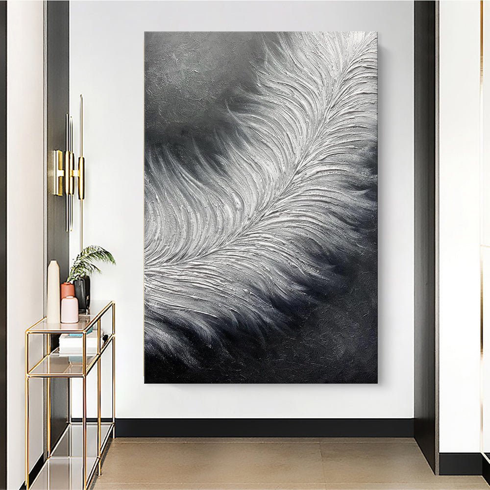 Tableau huile abstrait noir et blanc fait main sur toile moderne grand format XL - IVOIRART.COM