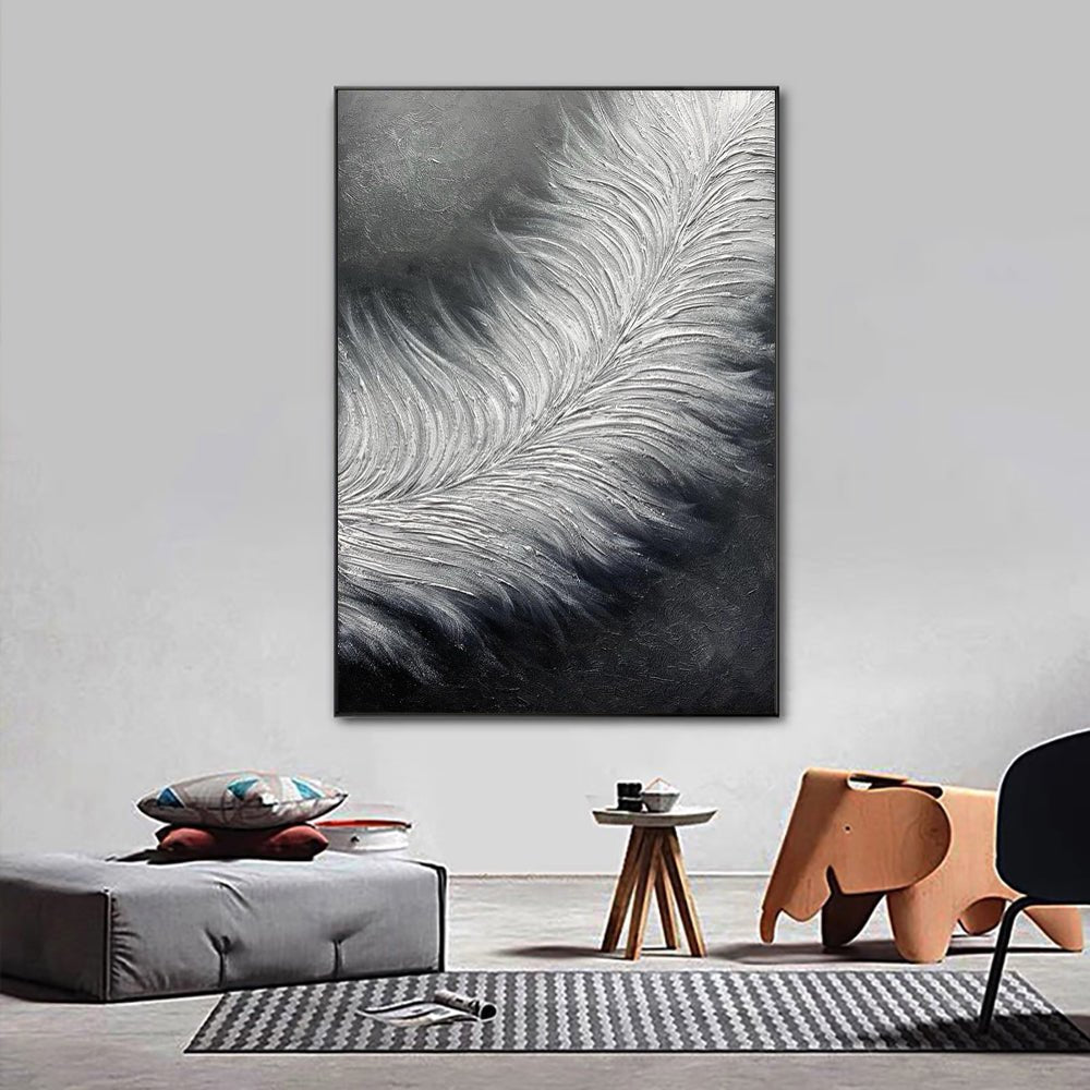 Tableau huile abstrait noir et blanc fait main sur toile moderne grand format XL - IVOIRART.COM