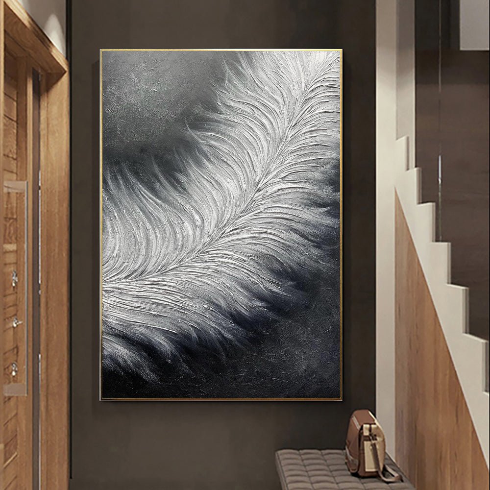 Tableau huile abstrait noir et blanc fait main sur toile moderne grand format XL - IVOIRART.COM