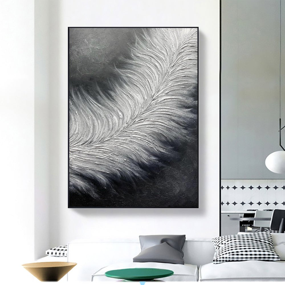Tableau huile abstrait noir et blanc fait main sur toile moderne grand format XL - IVOIRART.COM