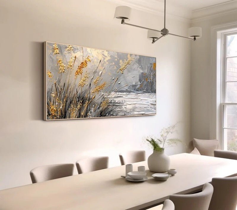 Tableau huile abstrait paysage rives du lac peint à la main déco murale contemp. - IVOIRART.COM