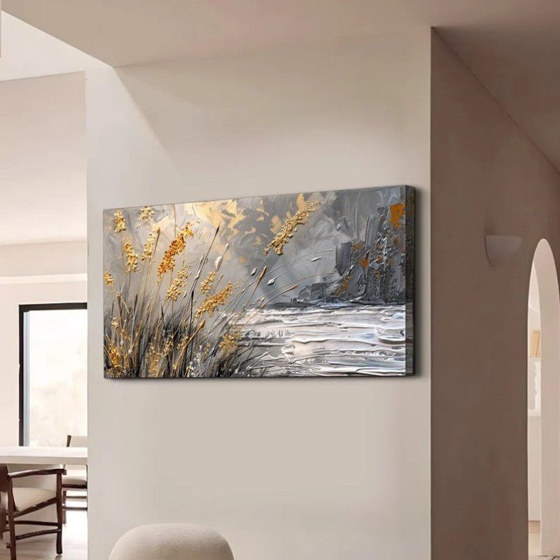 Tableau huile abstrait paysage rives du lac peint à la main déco murale contemp. - IVOIRART.COM