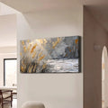 Tableau huile abstrait paysage rives du lac peint à la main déco murale contemp. - IVOIRART.COM