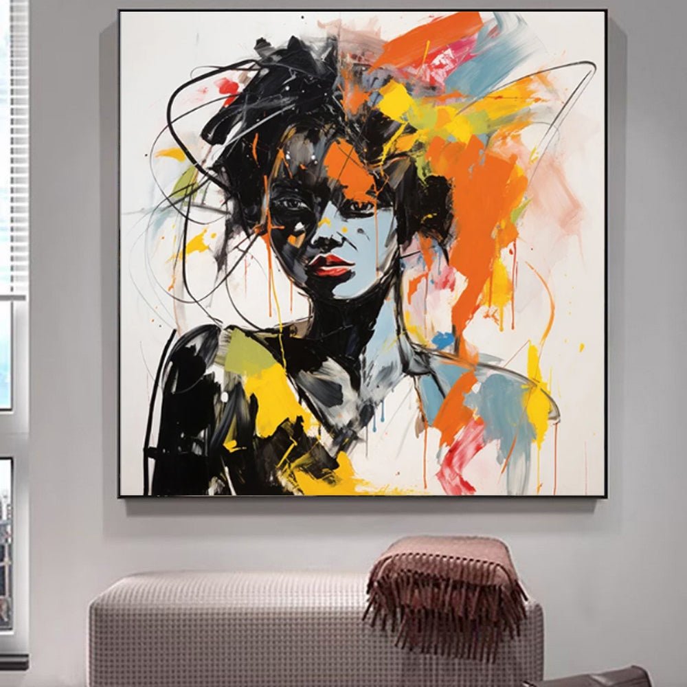 Tableau huile Banksy style graffiti moderne portrait peint à la main sur toiles. - IVOIRART.COM