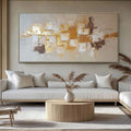 Tableau huile doré abstrait peint à la main sur toile style nordique pour déco!! - IVOIRART.COM