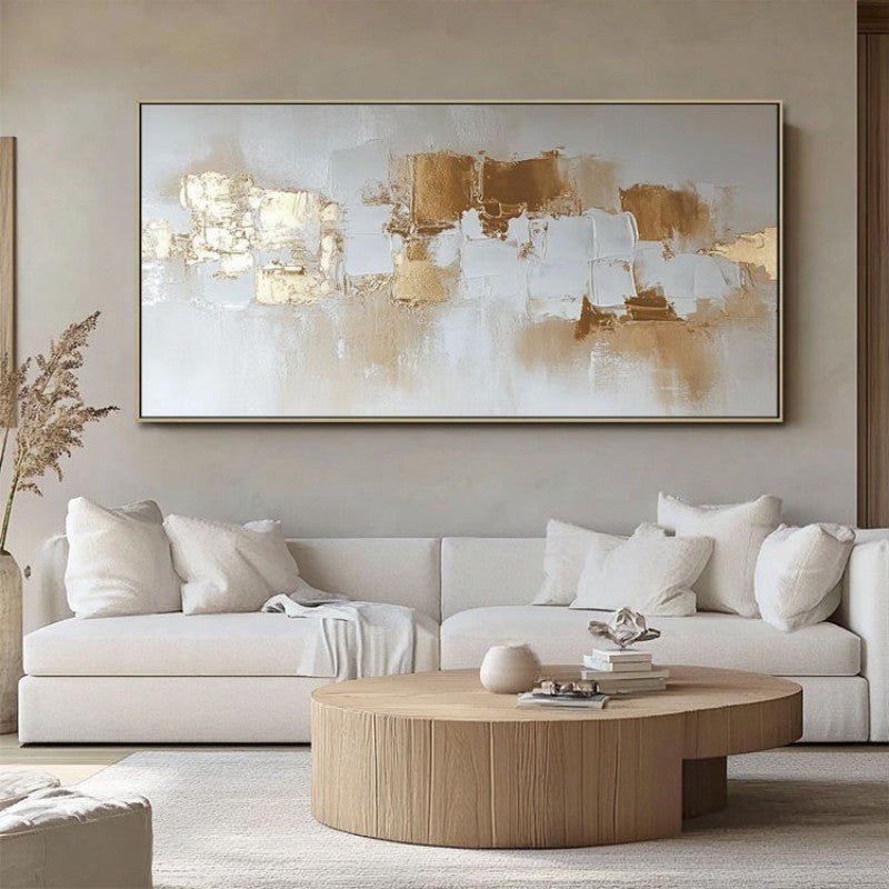 Tableau huile doré abstrait peint à la main sur toile style nordique pour déco!! - IVOIRART.COM