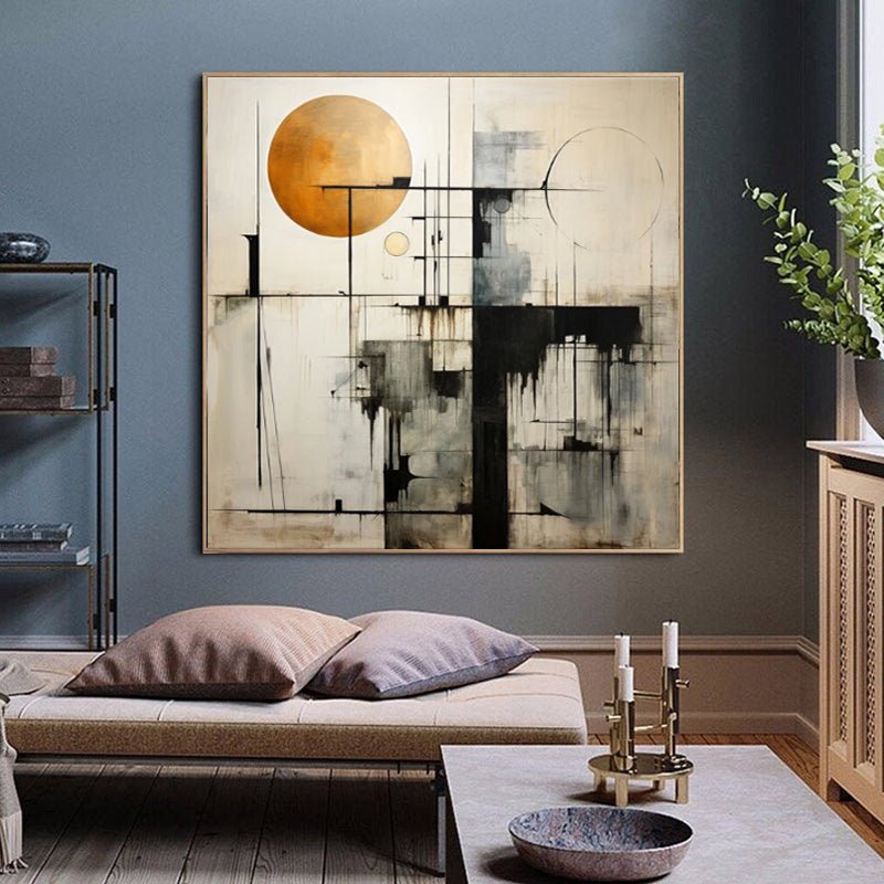 Tableau huile fait main abstrait noir et blanc toile non encadrée moderne carrés - IVOIRART.COM