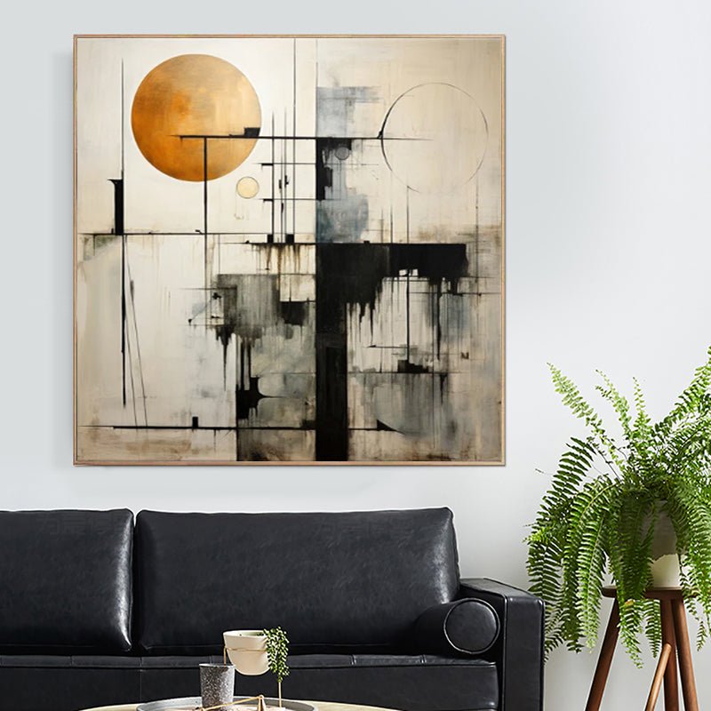 Tableau huile fait main abstrait noir et blanc toile non encadrée moderne carrés - IVOIRART.COM