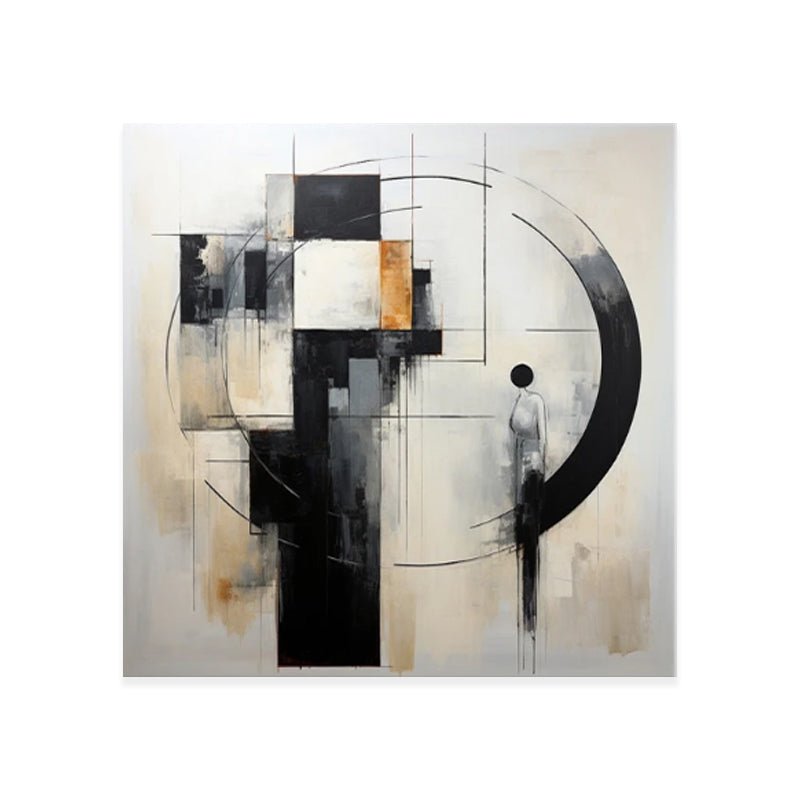 Tableau huile fait main abstrait noir et blanc toile non encadrée moderne carrés - IVOIRART.COM