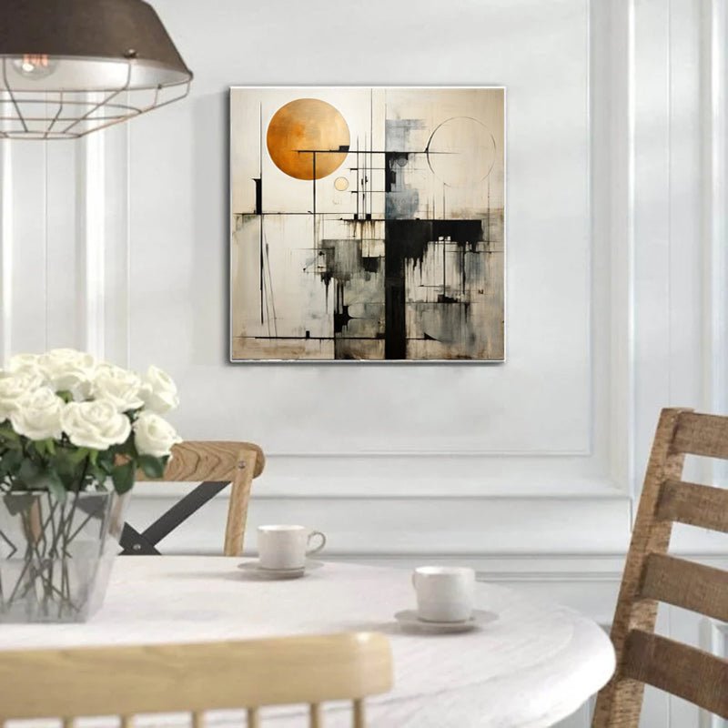 Tableau huile fait main abstrait noir et blanc toile non encadrée moderne carrés - IVOIRART.COM