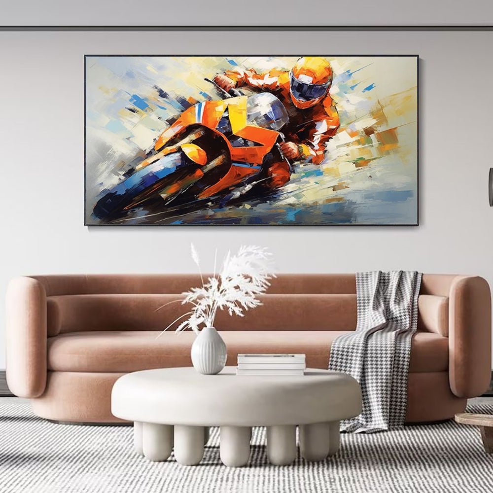 Tableau huile fait main Moto sport garçon fille déco sans cadre cadeau pour club - IVOIRART.COM