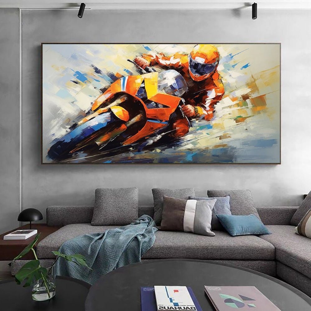 Tableau huile fait main Moto sport garçon fille déco sans cadre cadeau pour club - IVOIRART.COM