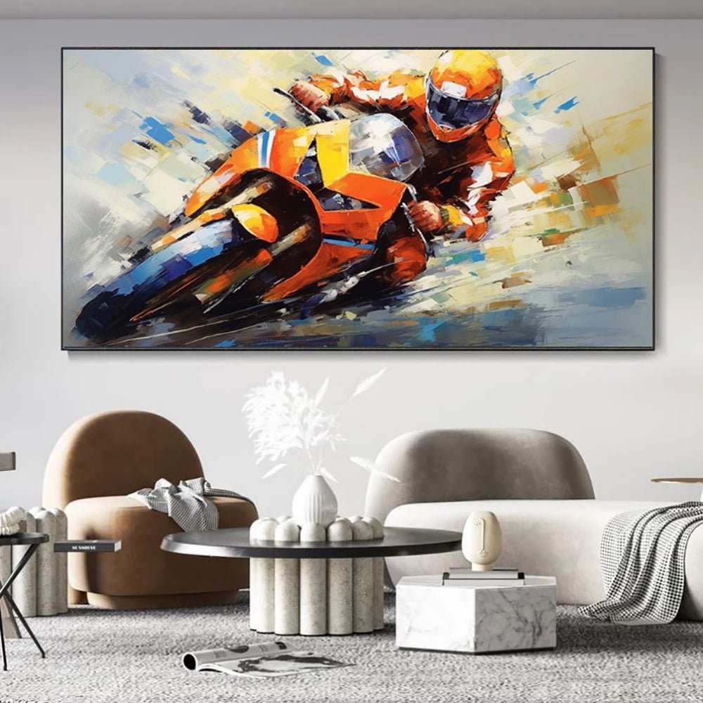 Tableau huile fait main Moto sport garçon fille déco sans cadre cadeau pour club - IVOIRART.COM