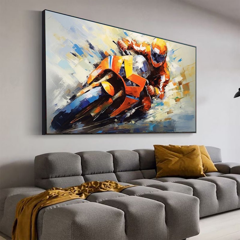 Tableau huile fait main Moto sport garçon fille déco sans cadre cadeau pour club - IVOIRART.COM