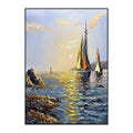 Tableau huile fait main Sea Boat paysage moderne sur toile pour salon déco grand - IVOIRART.COM