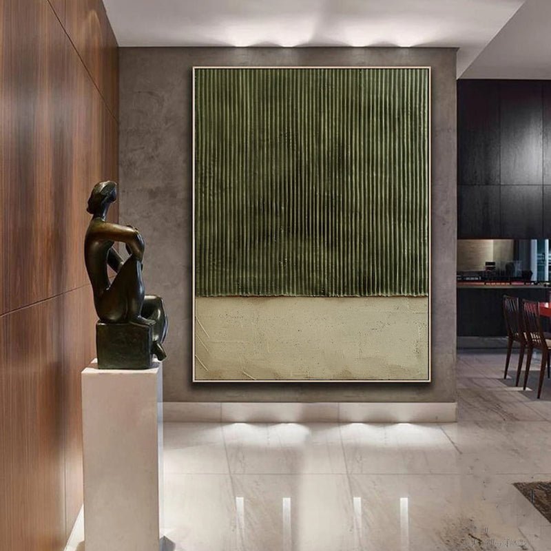 Tableau huile peint à la main sur toile, abstrait moderne vert, texture décor chic - IVOIRART.COM