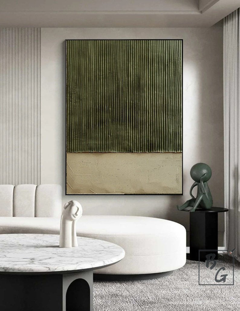 Tableau huile peint à la main sur toile, abstrait moderne vert, texture décor chic - IVOIRART.COM