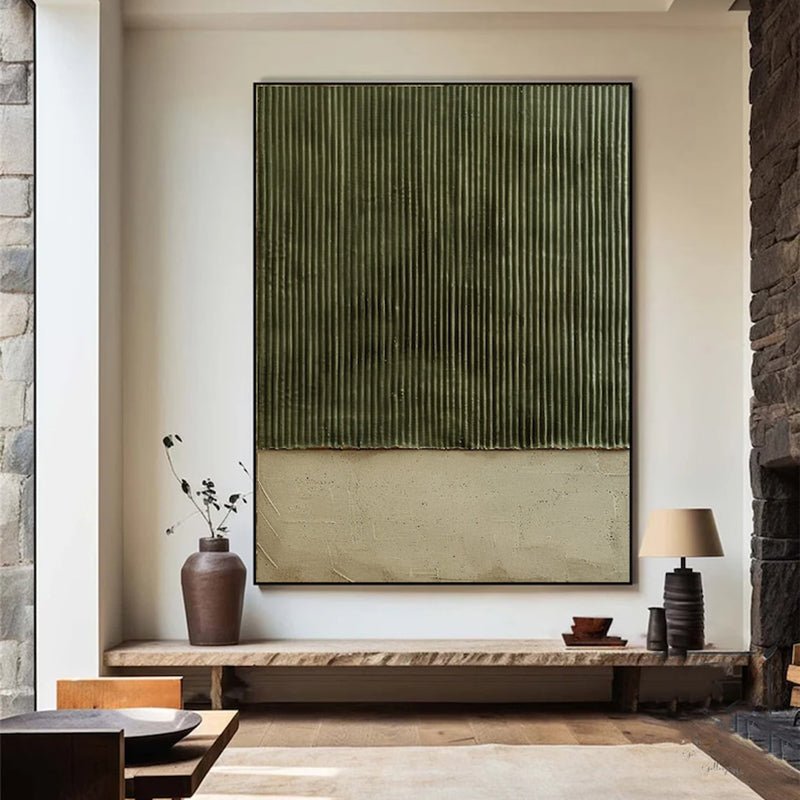 Tableau huile peint à la main sur toile, abstrait moderne vert, texture décor chic - IVOIRART.COM