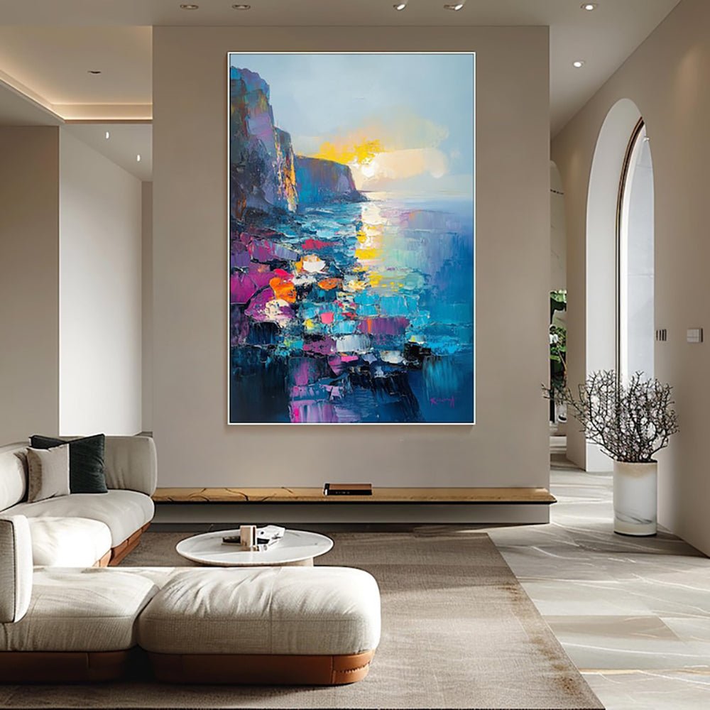 Tableau Huile Peint à la Main Toile Abstraite Scène Méditerranéenne Sans CadreHD - IVOIRART.COM
