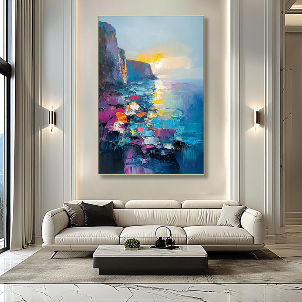 Tableau Huile Peint à la Main Toile Abstraite Scène Méditerranéenne Sans CadreHD - IVOIRART.COM